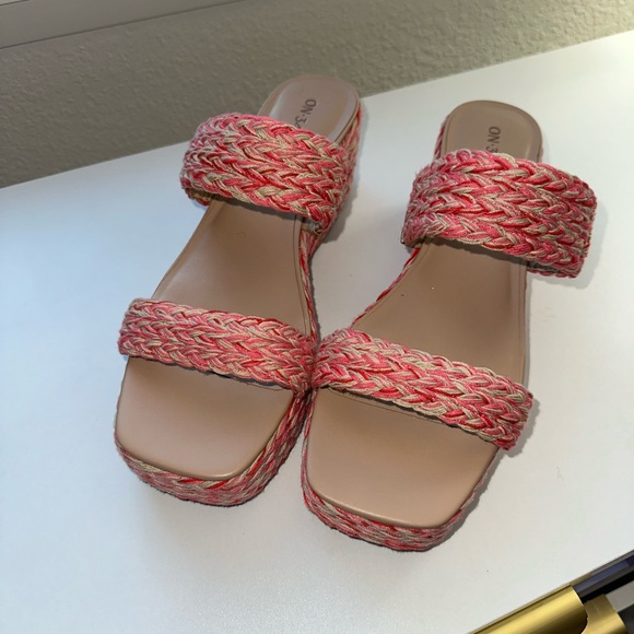 Braided Pink and Tan Platform Sandals - Picture 1 of 2